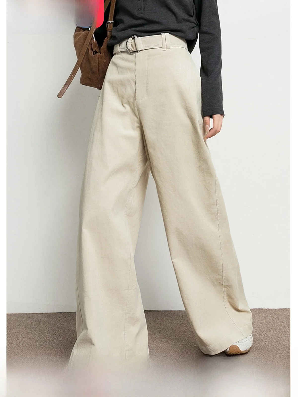 

Adjustable Waist Corduroy Wide Leg Pants Women's High Waist Spring Autumn New Sle Trousers Casual Street Sle Cotton 00%