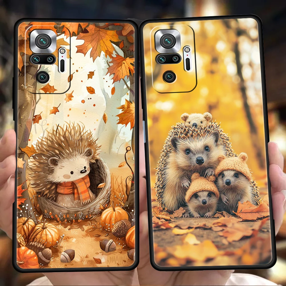 

Phone Case Cover for Redmi 14C 13C 10C Note 14 13 12 10 11 K40 K50 Gaming Pro Plus 5G Soft TPU Shell Autumn Cute Hedgehog Design