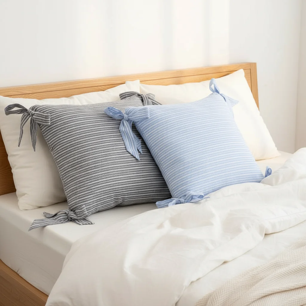 BUYNOW 1 Stück Farbig Gewebter Gestreifter Quadratischer Schleifenkissenbezug Koreanischer Stil Süßer Wohnzimmer-Sofakissenbezug Party Heim Schlafzimmer Deko – Detail 11