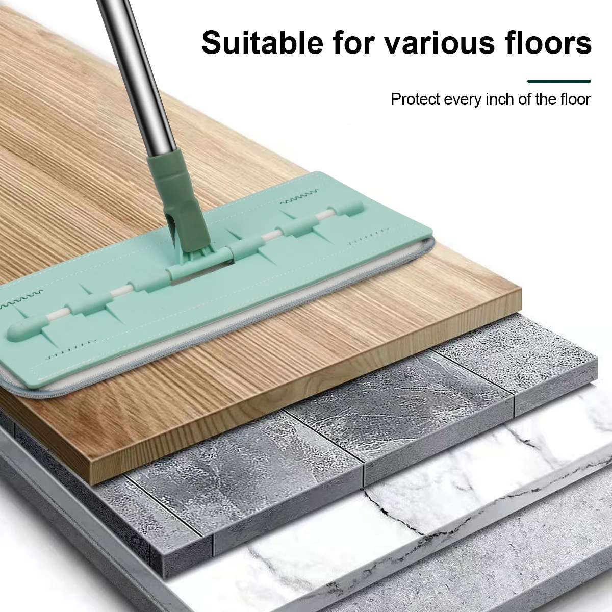 Hand Free Flat Floor Mop For Professional Home Floor Window Cleaning Tool With Washable Squeeze Microfiber Pads For Hardwood