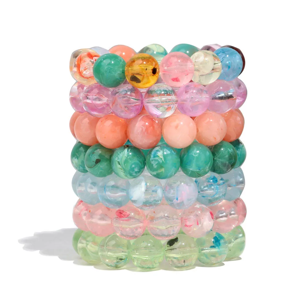 Fashion Clear Colorful Resin Round Ball Beaded Elastic Bracelets Geometric Beads Stackable Bracelet for Women New Jewelry Gifts