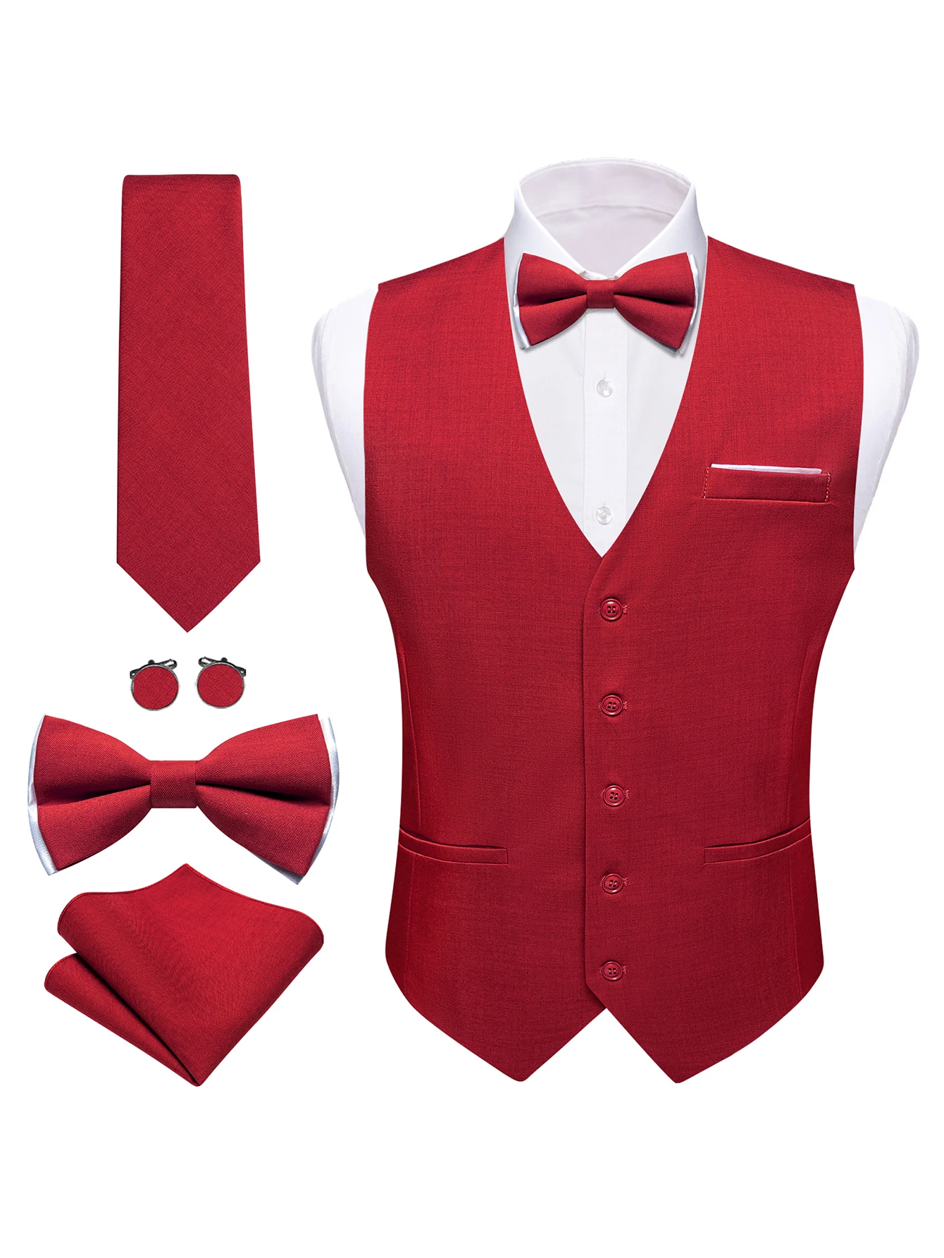 Barry Wang, 5 шт., однотонная мужская майка с галстуком, носовой платок, запонки, официальный комплект |   Свадьба, Бизнес