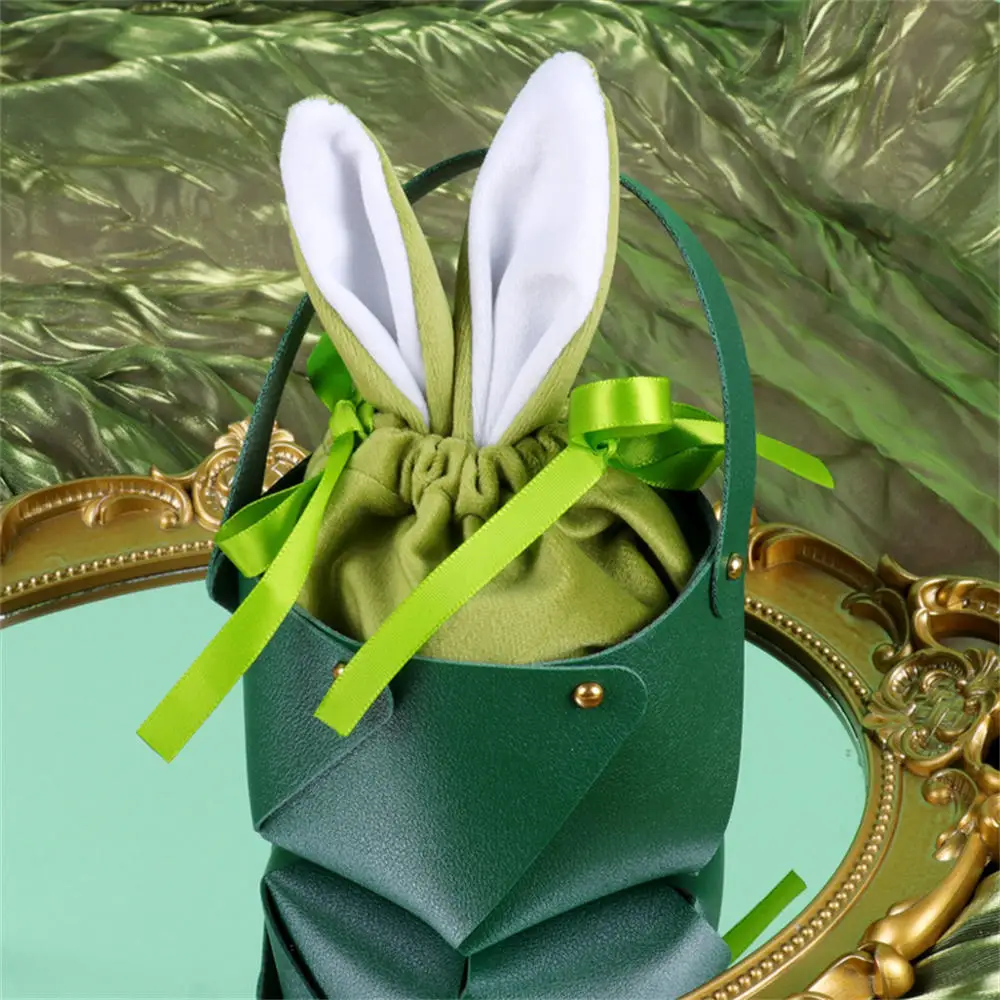 2023 Pasen Gift Wikkelen Bunny Tote Konijn Oren Mand Split Lederen Draagbare Party Gift Box Verpakking Kleurrijke Ei Doos Snoep