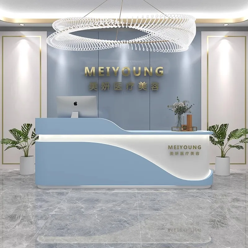 *Elegant Modern Office Reception Desk Customized Wooden Counter for Small Clinics Simple Clothing Stores or Office Buildings