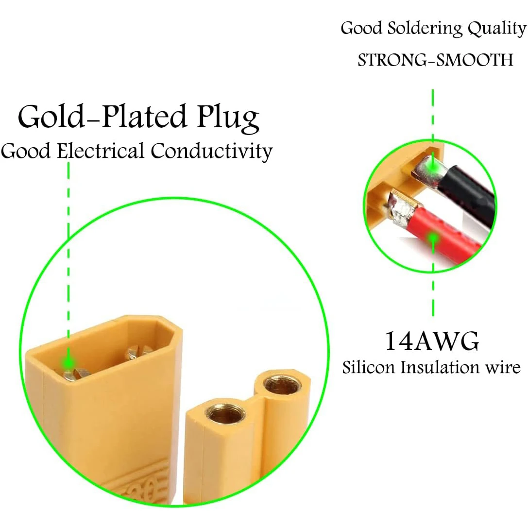 موصل سلك سيليكون XT60 ، كابل تمديد للإناث والذكور ، موصل قابس XT60 للسيارات بالتحكم عن بعد ، بطارية ليثيوم بدون طيار قارب ، 14AWG