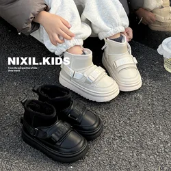 Children Snow Boots Girls Fashion Solid Warm Plush Snow Boots Boys Waterproof Soft Sole Non-slip Casual Boots Size 22-37