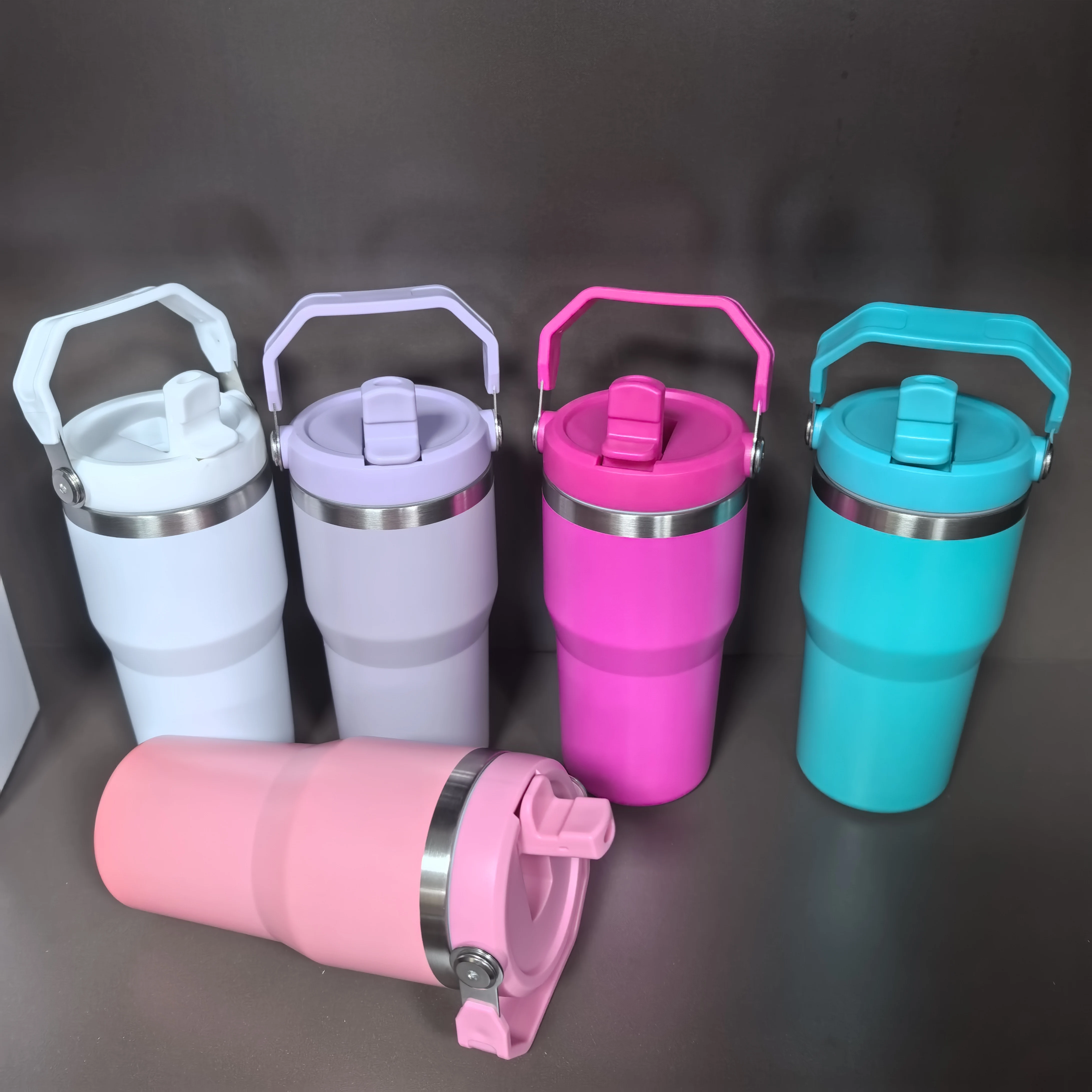 25pcs US Stocked 20oz Matte Sublimation Kids Tumbler With Handle Vacuum Insulated Stainless steel Water Bottle With Flip Straw