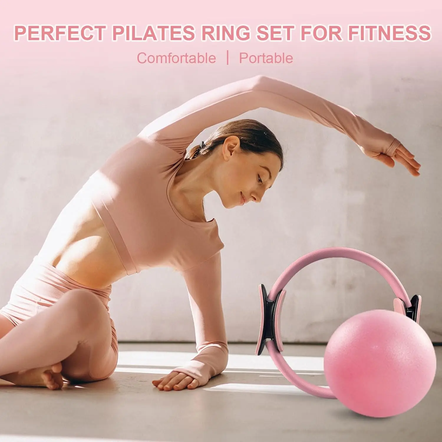 Women's 11 PCS Pilates Ring Set Magic Circle Yoga Ring Adjustable Ankle Wrist Weights Resistance Bands Tape Measure Bag