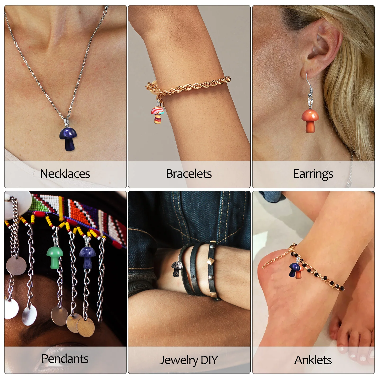 

10Pcs Mushroom Pendant Crystal Charms Bulk Tiny Cute Decor for Necklace Bracelet Earring DIY Jewelry Craft Supplies