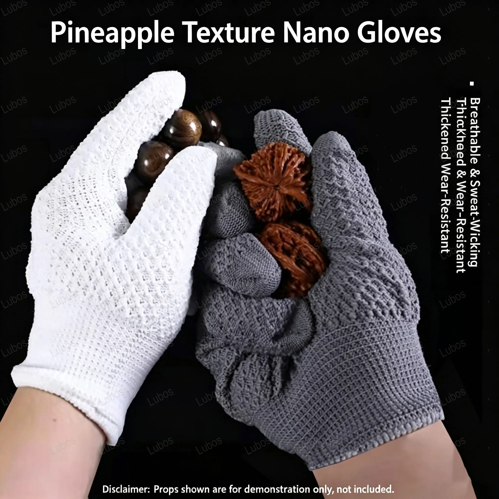Textured Bead Polishing Gloves Thick Nano Knit Gloves for Playing Walnuts, Wood Bracelets, Polishing and Patina Building