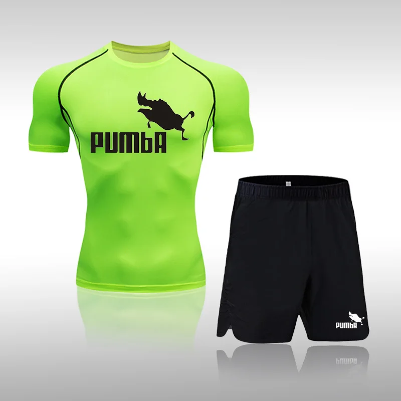 

2 Piece Mens Running Sets Tracksuit Men Short Sleeve T-shirt+Pants Sportswear Men Gym Training Fitness Sports Set Suit Quick Dry