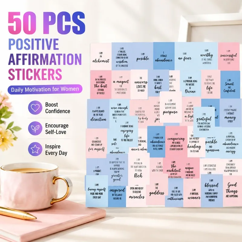 50 feuilles d'autocollants quotidiens d'affirmation positive pour femmes, citations inspirantes de motivation, décorations féminines pour l'optimisme quotidien