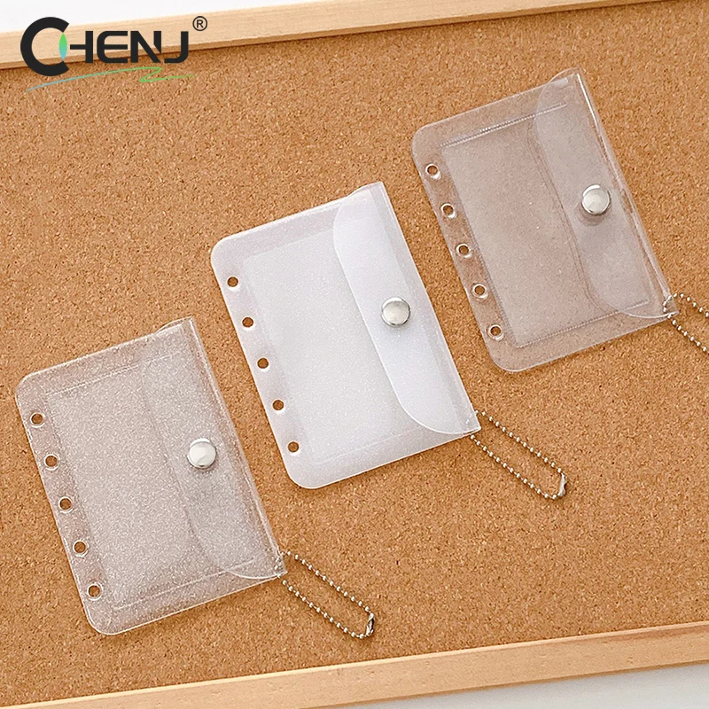 M5 A8 Five Holes Loose Leaf Card Holder Case PVC Transparent Glitter Storage Bag Note Book Inner Bag Card Cover Sleece