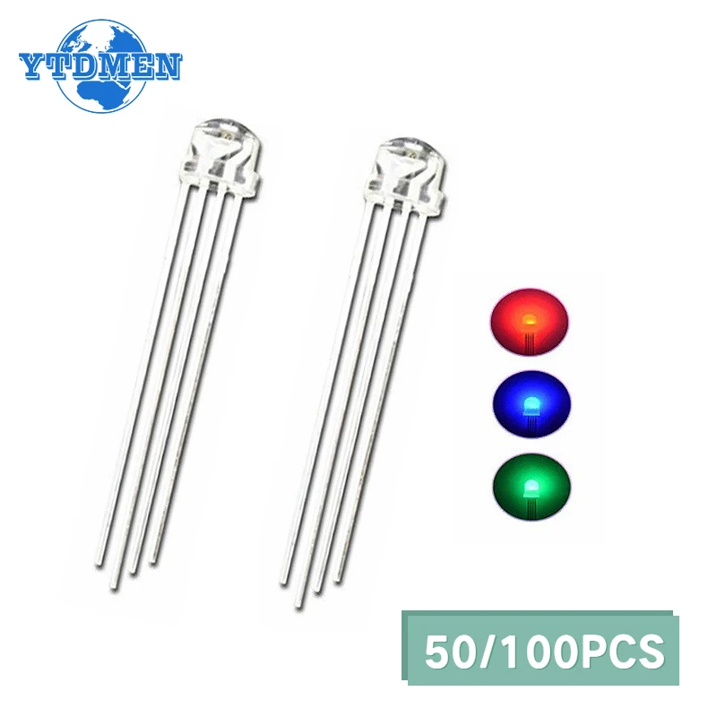 50pcs/100pcs LED Diode 5mm RGB Common Cathode/Anode Straw Hat Light Emitting Diodes Kit Bright Bulb Lamp Indicator