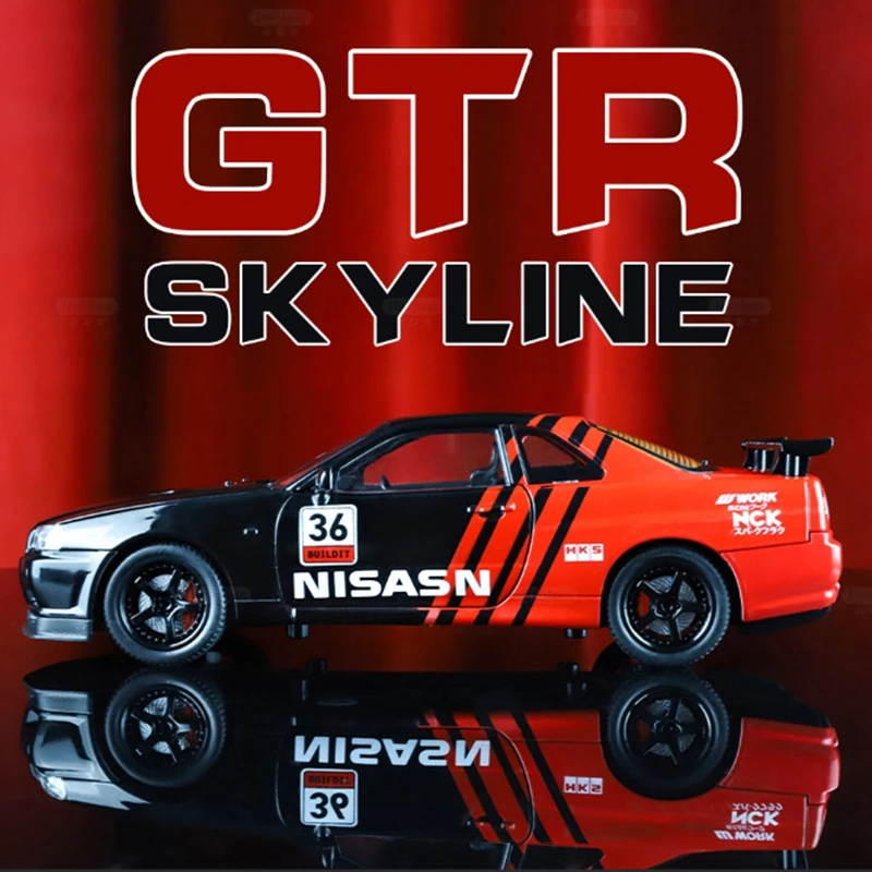 Diecast 1:24 Scale GTR Skyline Floral Edition Alloy Car Model Collection Display Ornament Toy Gift