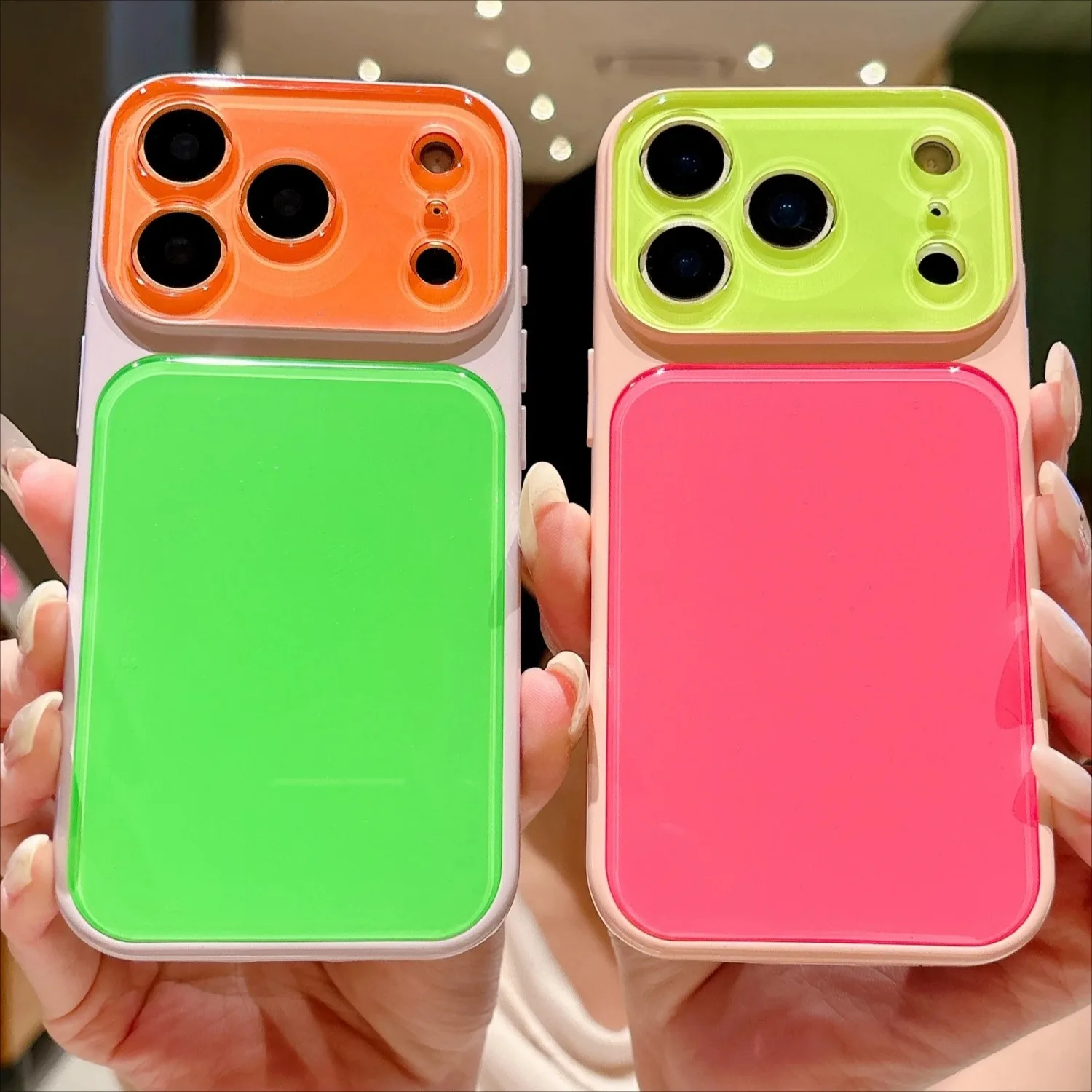 Capa de Celular Color Block para iPhone 17 Pro Max 16 15 14, Capa Protetora de Câmera Antichoque em TPU Macio com Cores Vibrantes