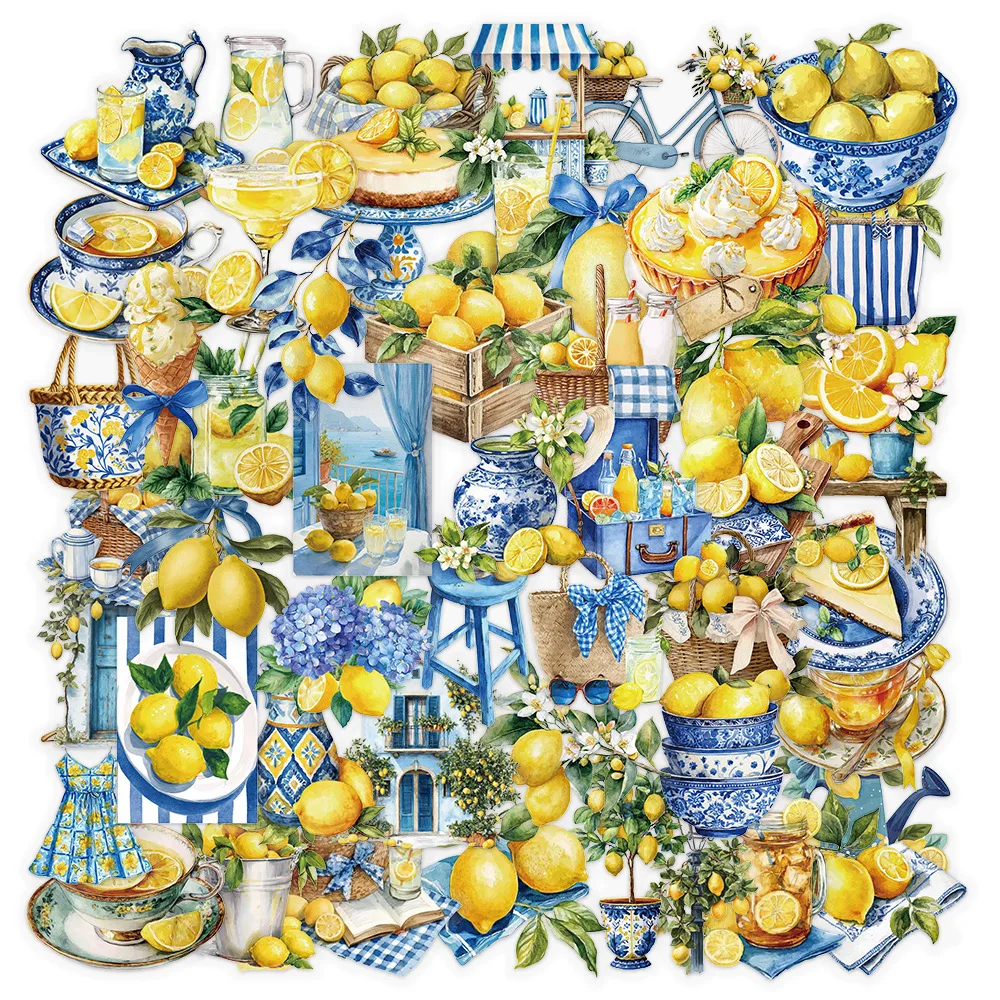 50-100PCS Cartoon Summer Lemon Theme Creative Stickers Transparent PET Stickers Decoration for Notebook Stationery Water Cups