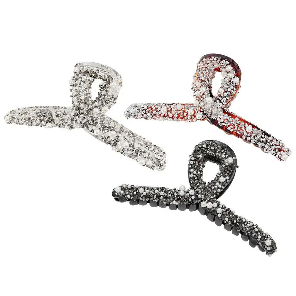 

3Pcs Pearl Rhinestone Hair Clamps Fashionable Sweet Design Easy Quick Styling Grip Hold Strong Secure for Women Girls Hair