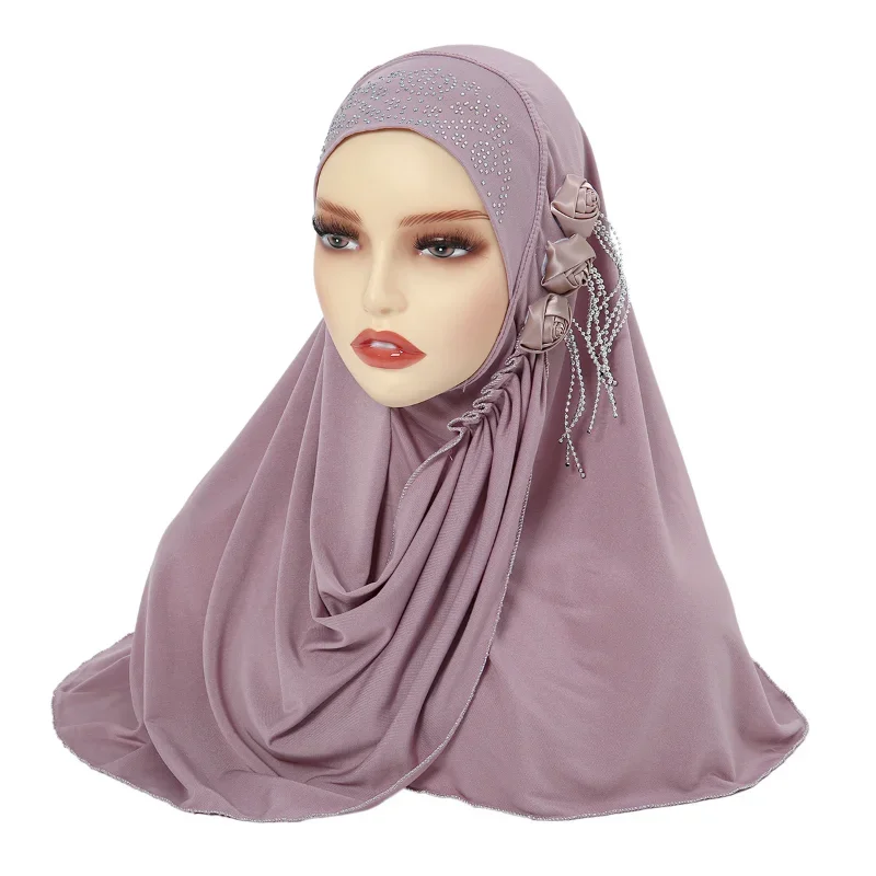 KepaHoo Beautiful Gilrs Or Adults Muslim Hijab With Flowers Islamic Scarf Shawl Headscarf Hat Armia Pull On Wrap Ramadan Gift