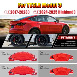 4PCS Caliper Covers For Tesla Model 3 Highland 2024 2025,18 Inch 19 Inch Wheel Hub Size Front&Rear Caliper Covers With Sticker