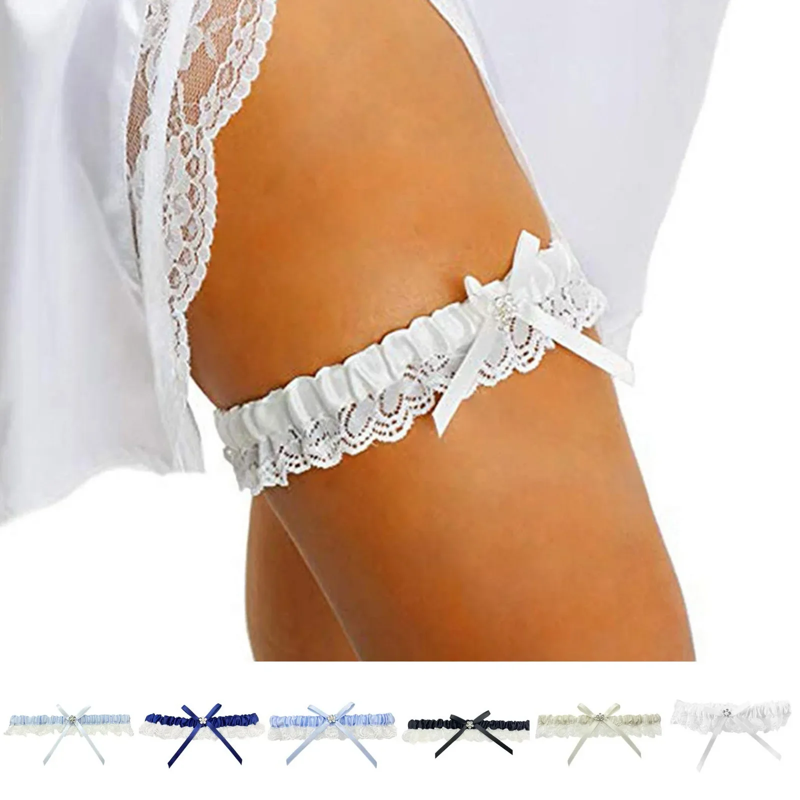 القيادة في عقال العروس الزفاف الرباط الأبيض الدانتيل الأزهار الأربطة Bowknot تمتد الساق الرباط مجموعة منشفة الزفاف عقال الرجال