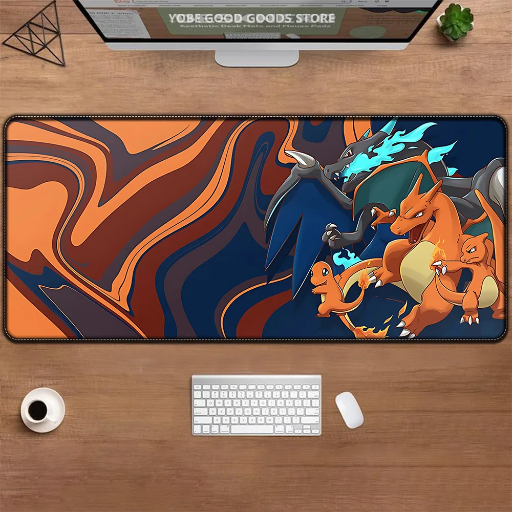 

POKEMON Charizard Mousepad Fire Dragon Home Computer Keyboard Pad Cartoon Desk Mat Laptop Anti-slip Table Mat XX Big Mouse Pad