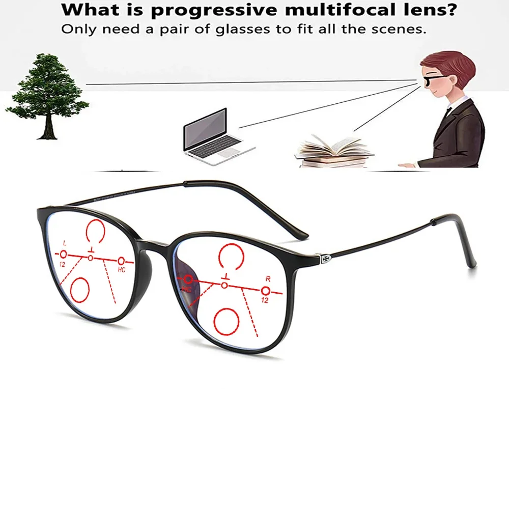 

Fashion Round Frame Ultra-light Fashion Oversized Comfortable Progressive Multifocal Reading Glasses +0.75 To +4