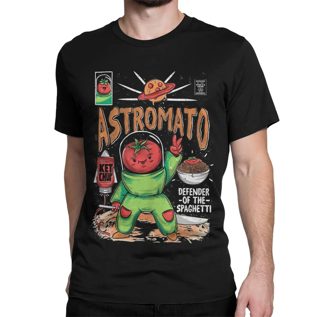 Men Women Tomato ASTROMATO Ketchup Comics T Shirts Cotton Clothing Humorous Short Sleeve Round Neck Tee Shirt Plus Size T-Shirt