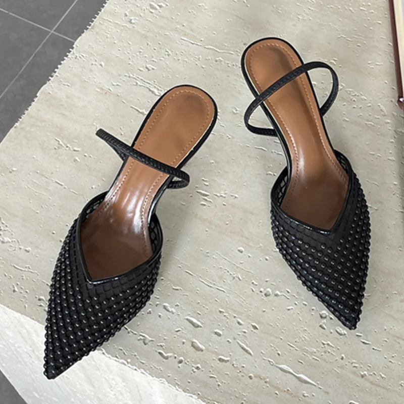 

Eilyken Elegant Breathable Mesh Pointed Toe Pumps Women Slingbacks Thin Heels Shoes Summer Spring Zapatos De Mujer