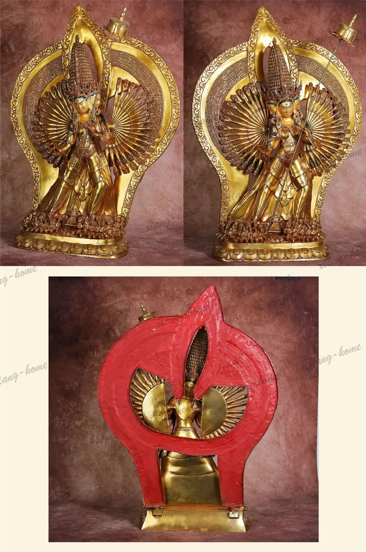 FG   pure copper painted thousand-hand guanyin thousand-hand white umbrella buddha statue copper buddha statue ornaments