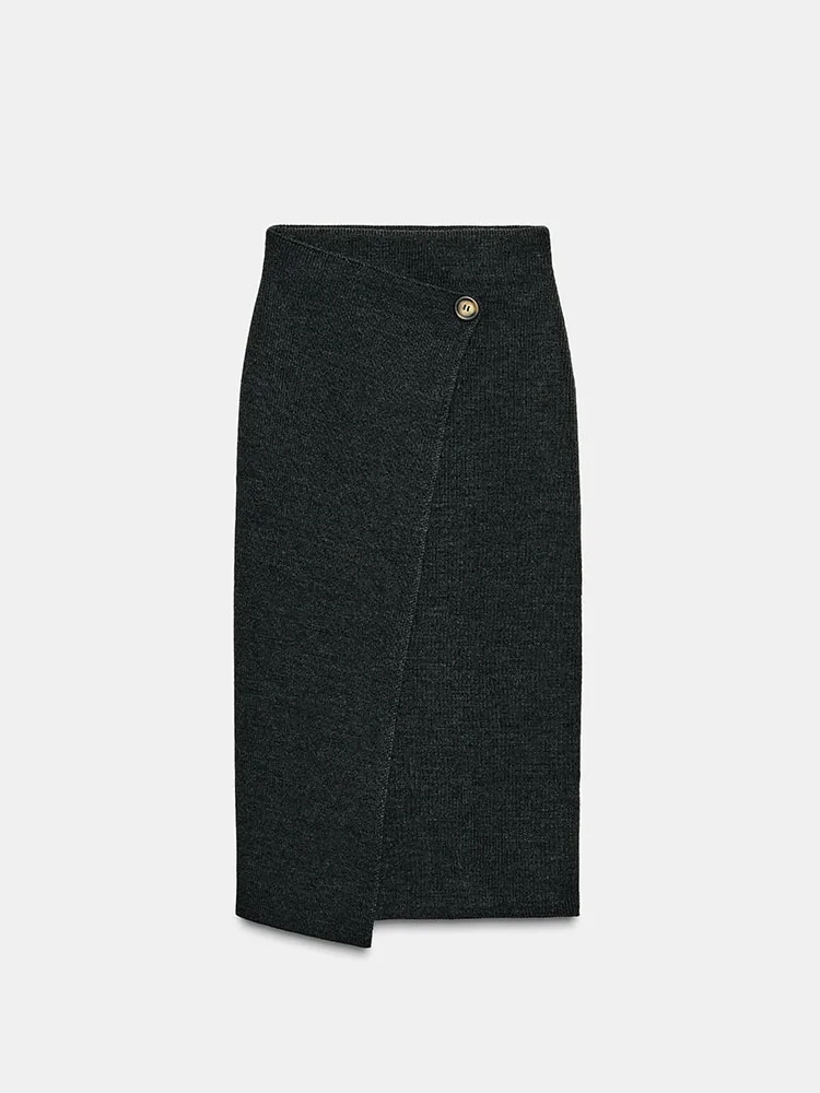 

Женская юбка миди Ele Sweet с асимметричным подолом и двойным воротником, плоская вязка, новинка зимнего сезона 2025