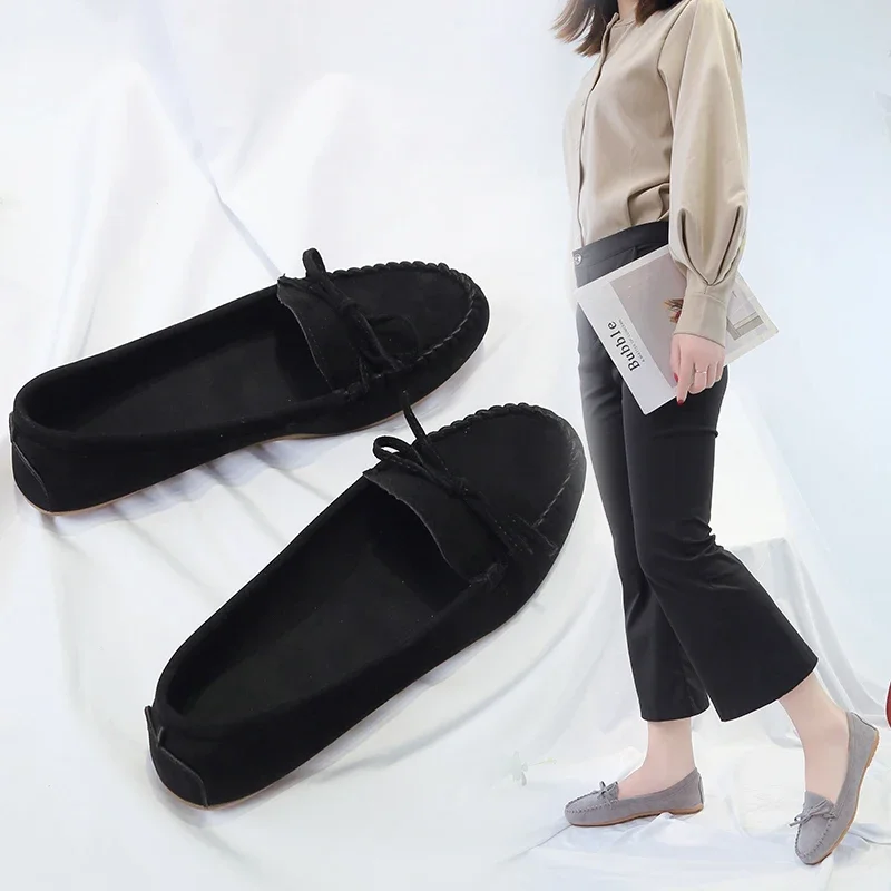 Modische Damen-Slipper mit Rundzehe und Schleife, Weiche Sohle, Slip-On Mokassins, Tägliche Freizeitschuhe – Detail 7