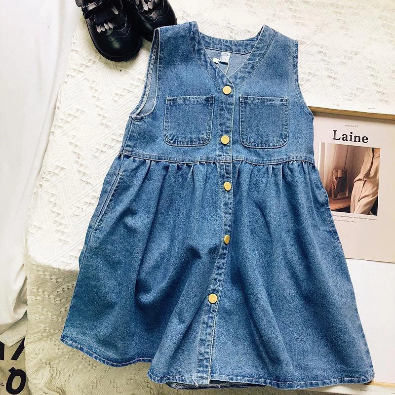 Baby Girl Dress Girls Denim Skirt Sundress 2024 Summer Baby Girls Shirt-back Skirt Two-piece Dress Comfort Fashion Kids