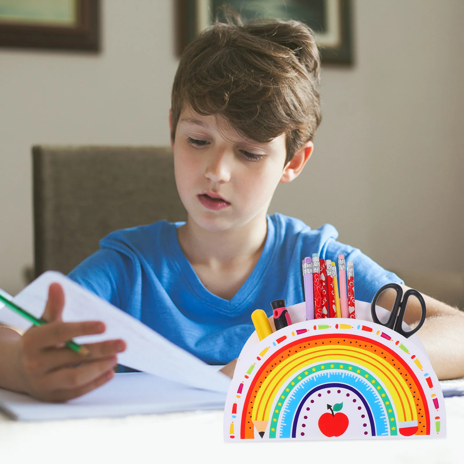 

Desktop Pen Organizer Rainbow Shaped Acrylic Holder for Office School Desk Storage Pencils Brushes Rulers Craft Supplies