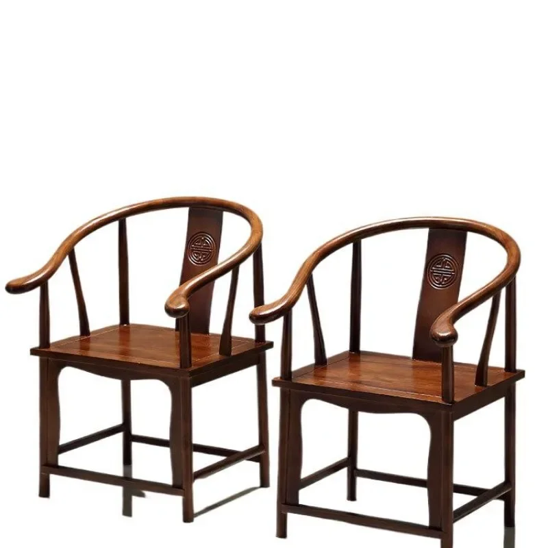 

New Chinese style solid wood balcony tea antique leisure horn antique crescent chair