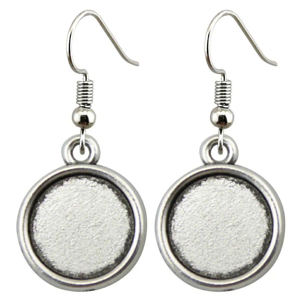 Fit 12mm Glass Cabochon Antique Silver Color Zinc Alloy Drop Earrings Hooks Earring Base Setting Earring Findings