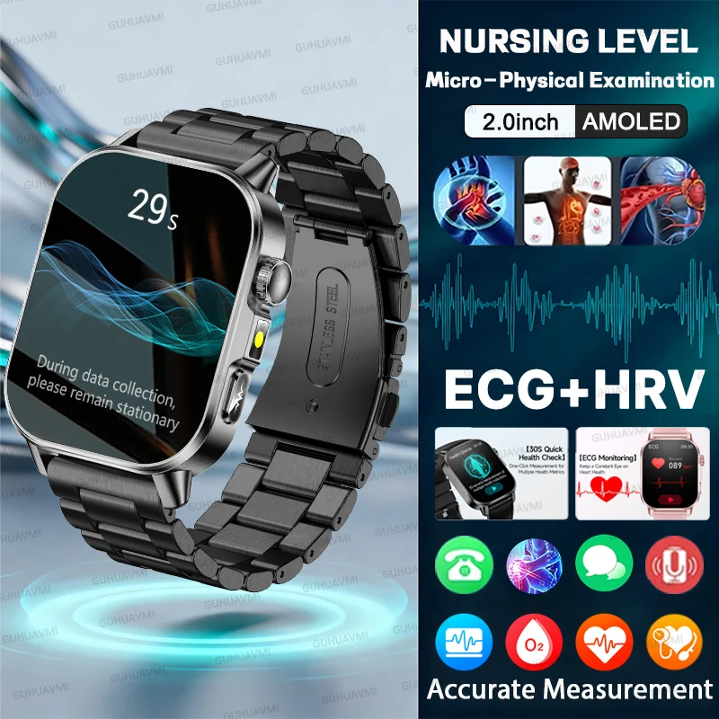 AI Health Analysis Nursing Grad ECG+PPG Monitor SmartWatch ECG+PPG Blood Pressure Lipids Uric Acid Clock HD Call Watch Men Women