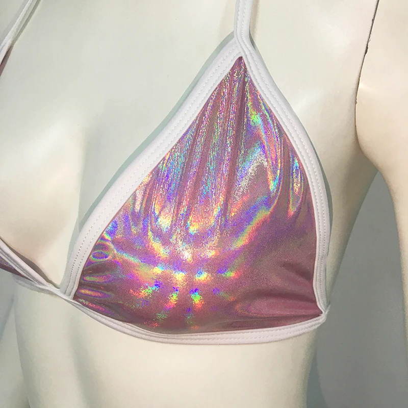 AKYZO Holografisches Laser-Bikini-Set für Damen, sexy String-Tanga-Badeanzug, Strand-Badeanzüge, brasilianische Badebekleidung, Sommer