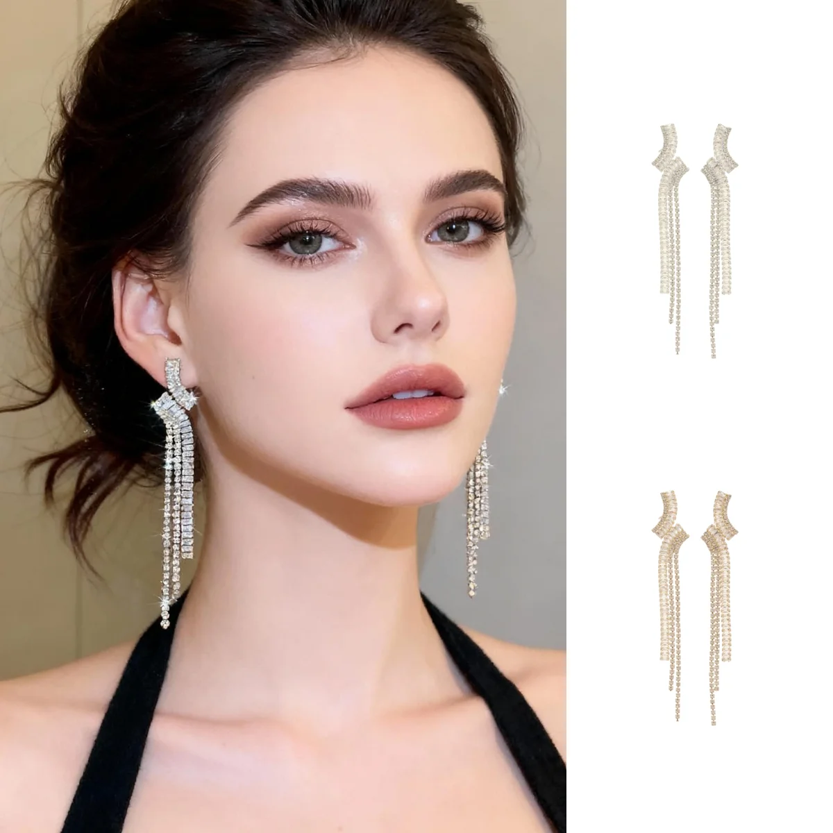 

Zircon Fringe Stud Earrings Geometric Vintage Elegance Dangle Earrings Silver Stud Earrings Luxury-Inspired Sophisticated Gifts