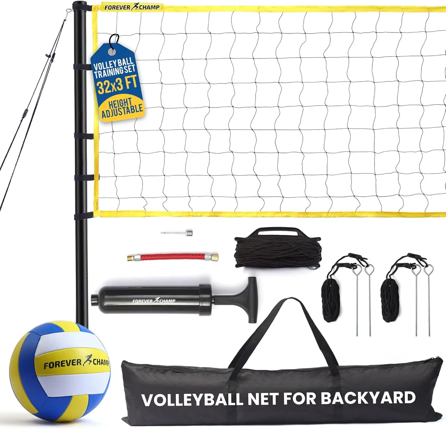 

Portable Volleyball Net Set with Regulation Size Net, Ball, Bag, Poles & Pump for Outdoor Play
