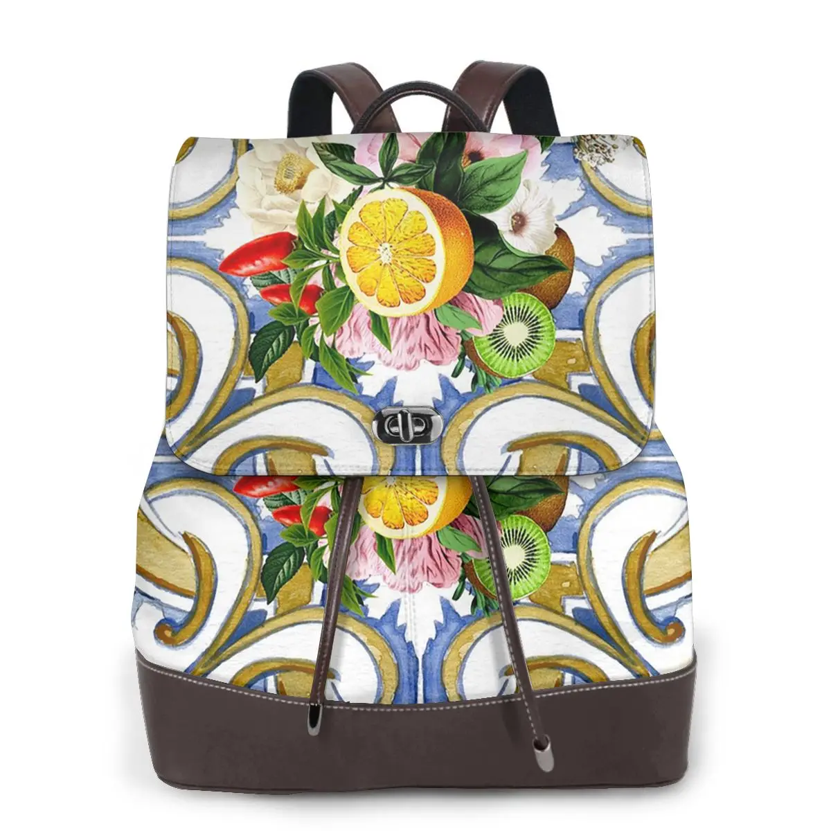 Sicilian Tiles,mediterranean,mosaic,lemons Bookbag School Student Bags Hiking Travel Daypack for Women Fashion Derma Backpack