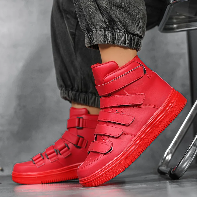 HKDQ Leather High Top Sneakers Men Original Red Men's Casual Sneakers Fashion Design Platform Sneakers Man zapatillas de hombre