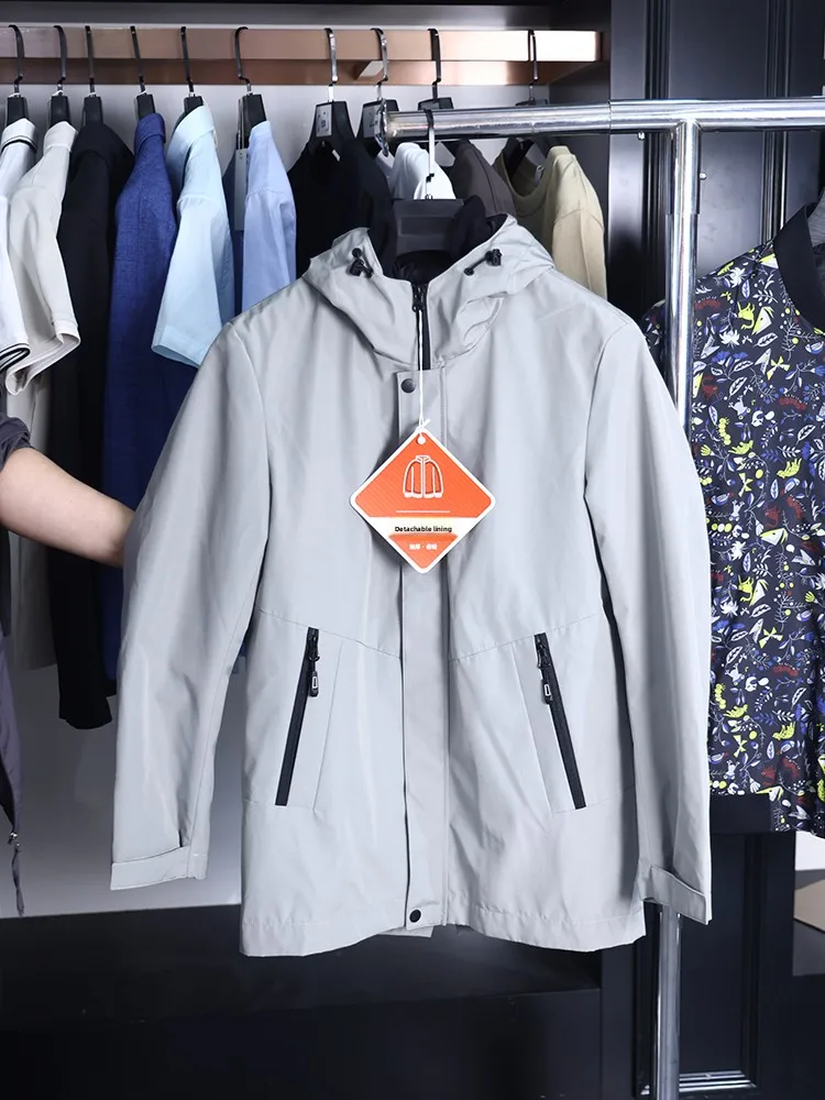 

Homesi Men's Casual Faionable Detachable Windbreaker Jaet Stand Fit Zipper Closure Polyester Cotton Blend Spring Autumn