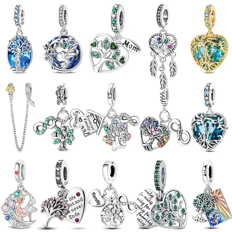 

New 925 Sterling Silver Tree of Life Series Pigeon Apple Tree Pendant fits DIY Charm Bracelet Fashionable Women's Jewelry