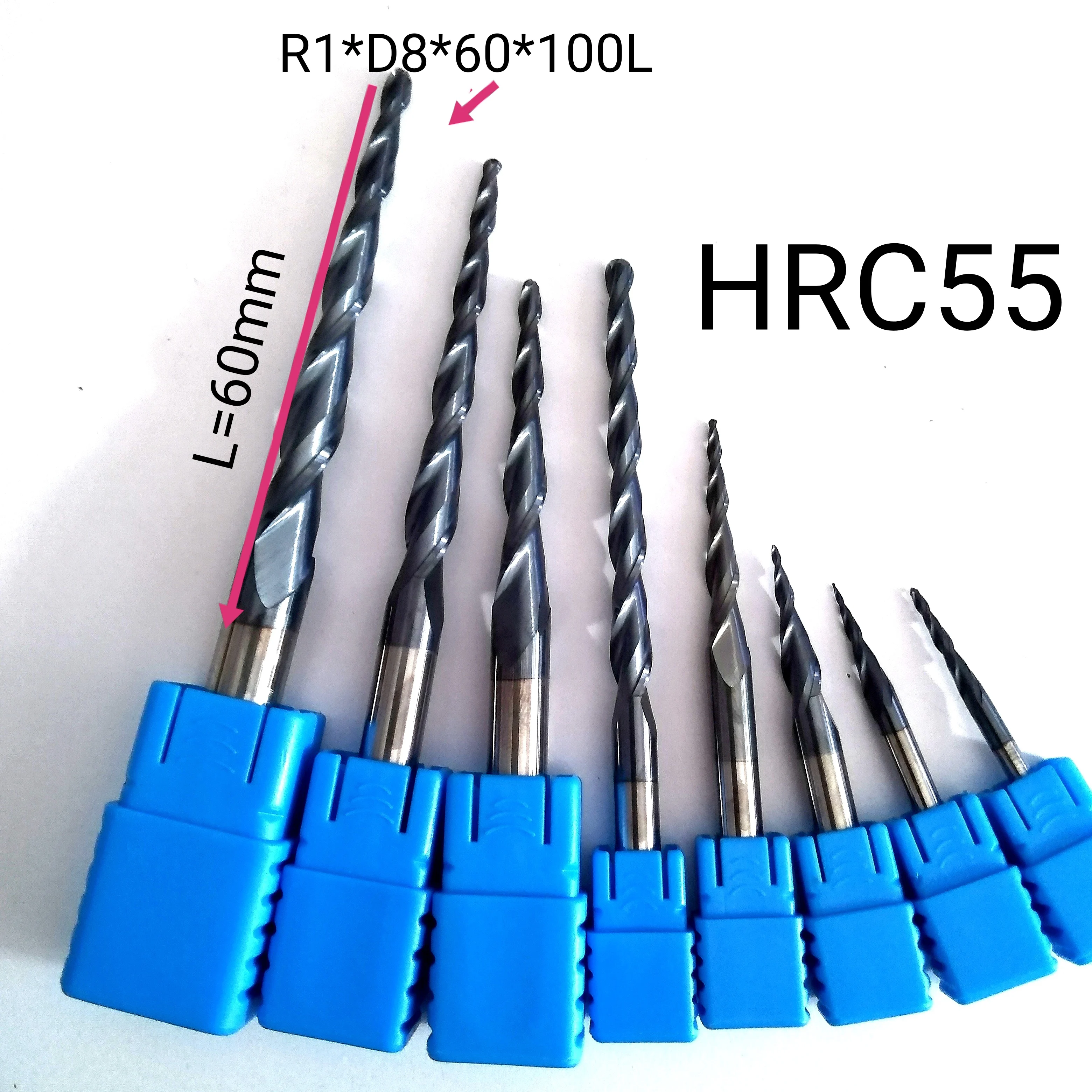 

D3.175 4 6 8mm HRC55 2Flute Tungsten solid carbide Tapered Ball Nose End Mills Wood working CNC 2D 3D Carving Bits Milling cut