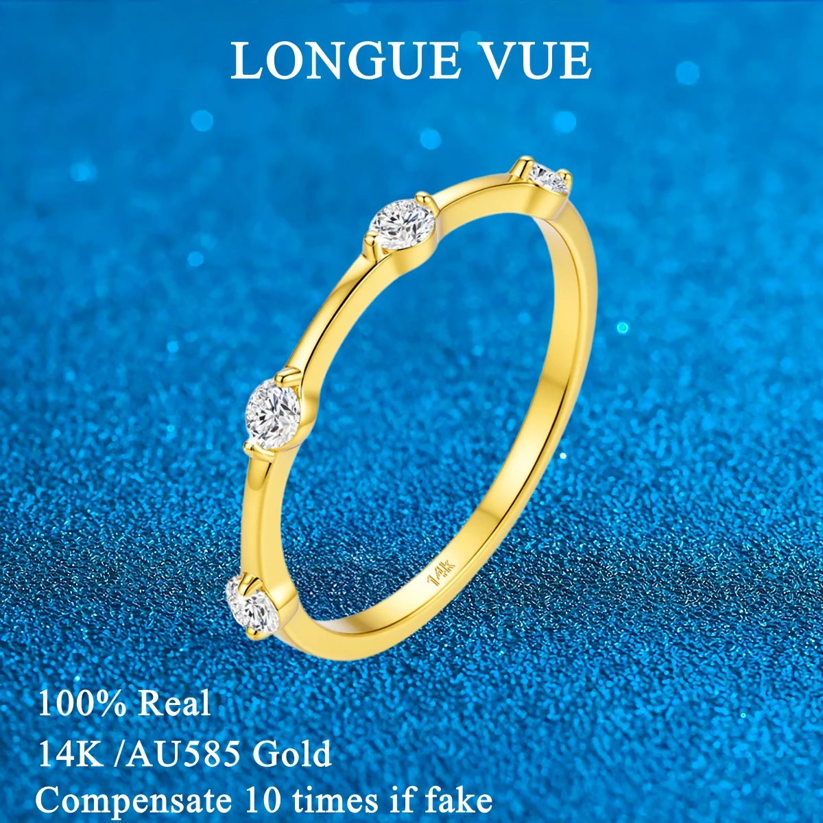 

Minimalist 14k Gold Moissanite Rings Women Thin Stacking Ring Eternity AU585 K Gold Wedding Band for Anniversary New Arrival