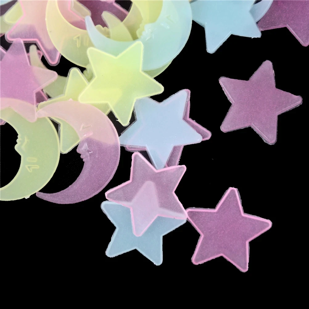 100Pcs Shining Stars Glowing Wall Stickers Glow-in-the-dark Toy Kids Room Decoration Star Adhesive Fluorescence Stickers