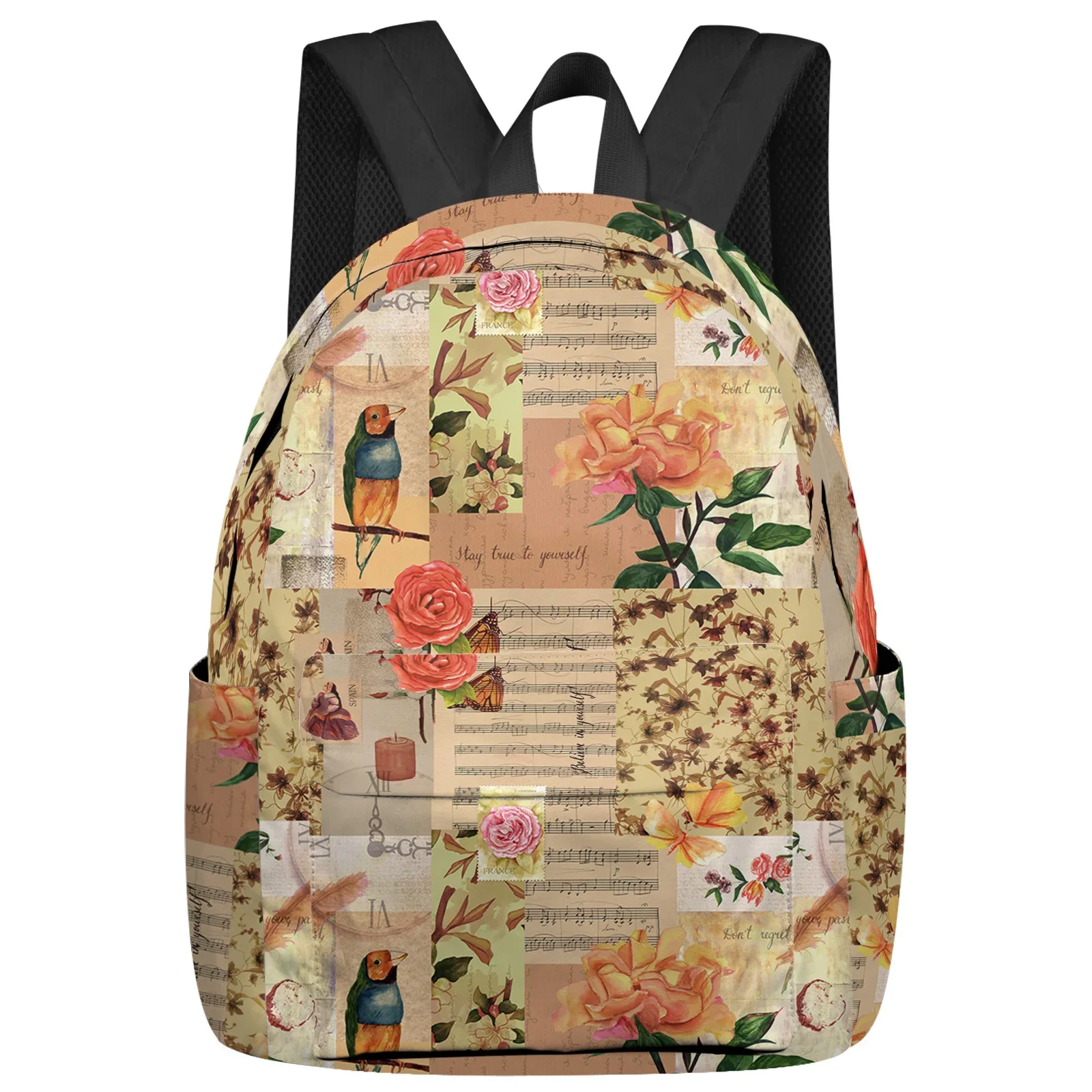 

Vintage Sheet Music Floral Bird Rustic Backpacks Custom Student School Bags Laptop Backpack Men Women Female Travel Mochila