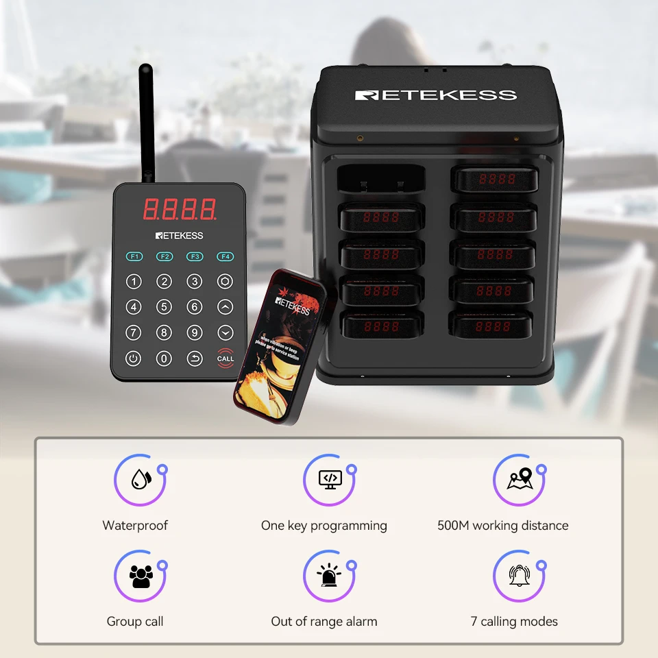 RETEKESS TD177 Restaurant-Pager-Rufsystem: Vibrations- und Klingel-Empfänger für Food Trucks, Cafés, Bars, Clubs und Gäste-Warteschlangen – Detail 2