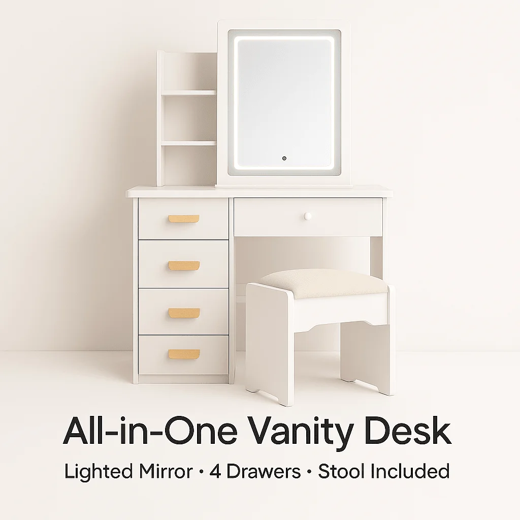 

Туалетный столик для макияжа со светодиодным зеркалом, раздвижное зеркало с подсветкой, минималистичный органайзер для макияжа для спальни, косметическая установка для небольшой комнаты